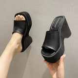Cake Bottom High And Exposed Toe Slippers Women Outside The Slope And Large Beach Cold
