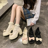 Thick And Mary Jane Women's Shoes 2025 Spring New Small Man With Bows And Skirts Small Leather