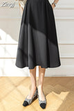 Women's Skirt Mid-length Skirts 2023 Summer High-waisted Skirts Black Long Skirt with Side Pocket Pleated Woman
