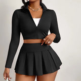 And Winter 2025 Casual Women's Temu Pure Color Sexy Wind Waist Top Short Skirt