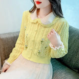 Zingj New Autumn With Long-Sleeved Sweater Versatile Show Thin Short Jacket Sweet Doll Collar Knit Cardigan Girl-Outfit