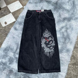 High Street Jeans Y2K Hip Hop Printed Cartoon Retro Loose Men