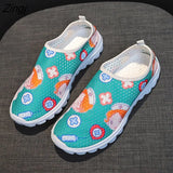 Cartoon Nurse Doctor Print Women Sneakers Slip on Light Mesh Shoes Summer Breathable Flats Shoes Zapatos