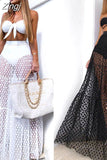 Swimwear Women Maxi Skirt See Through Polka Dot Pleated Retro Swimsuit Bikini Cover Up Elastic Waist Bathing