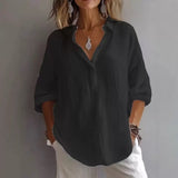 New Solid Color Leisure Loose Size V Collar Long Sleeve Top Shirt