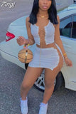 Sexy Chain Bandage Two Piece Set Summer Clothes Crop Top Mini Skirt Suit Club Outfits Vacation Matching Sets for