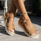 Linen Woven With Thick-Soled Sandals Women's Large-Size Slopes And Beach Cool