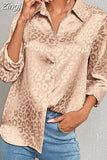 Elegant Office Lady Long Sleeve Leopard Jacquard Blouse Turn Down Collar Button Shirt 2023 Spring Autumn Fashion Tops