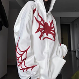 Embroidery Punk Spider Zip Up Hoodie-Outfit