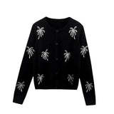 Black Slid Embroidered Knitted Shirt Girl Autumn Slim Thin Collar Long Sleeve Top
