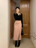 Xixi 2025 Autumn New Temperament Commuting High-Waisted Half-Body Skirt Thin Open Fork Ass Skirt Women