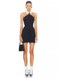 High-End Women's Clothing Direct Personality Suit Collar Dress Bump Color Button Hanging Neck And Axe Bandage