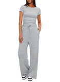 Suit Folding 2025 New Solid Short-Sleeved Top High-Rise Broad Leg Pants