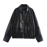 Explosion Women's Fashion Trend With Imitation Leather Bomber Jacket