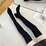 The Knee Boots 2025 Autumn And Winter New Fashion Sharp Head Thick And High Cylinder Elastic Thin Boots Small Long