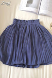 Chiffon Summer Shorts Skirt Women 2023 Fashion Korean Elastic Waist Pleated Mini Skirt Casual Beach Faldas