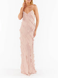 Fashion Sexy Style Dress Women 2025 Spring And Summer New Wood Ear Splicing Design Sense Solid Color Slinging