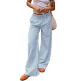 Cloth Forget Lazy Wind Stripes Loose Thin Tie With Low-Rise Slacks Hot Girl Knitted Broad Leg