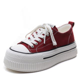 Spring And Summer New Thick-Bottomed Canvas Shoes Women's Round Head Casual Single Shoes Shallow Low Help Small White