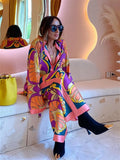 Women Y2K 2 Piece Floral Pants Set Long Sleeve Button Down Shirt Wide Leg Palazzo Pants Outfits Matching Sets