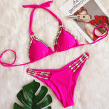 Zingj Sexy Metal Accessories Rhinestone Women's New Holiday Bikini Lace