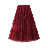 Skirt 2025 Spring New Mesh Dress Design Half-Dress Net Yarn Splicing Ponpong Skirt