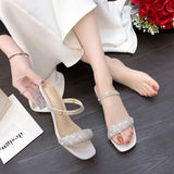 New Summer With High-Heeled Sandals Water Dew Toe Shows Coarse And High Square Head Lady Legs