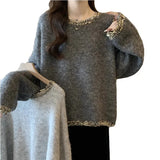 Velvet] Fashion Sweet Bow Soft-Cuffed Cardigan Women's Autumn And Winter New Loose Temperament