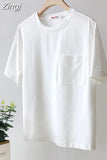 Women's Cotton T-shirt Short Sleeve Casual Solid Basic Women Summer Green Top Soft Knitted Pocket O-Neck Tshirts for Women