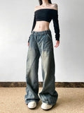 Street Women's Clothing Basic Washing Split Low-Rise Loose Jeans Babes Personality Thin Casual