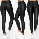 Women's High-Waisted Solid Leather Slacks Small-Legged Trousers Trousers Trousers Women's Casual