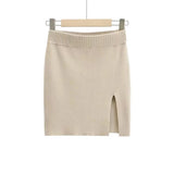 Zingj Trendy Women's Skirt Solid Color High Waist Slim And Slim Side Forked Knitted Hip