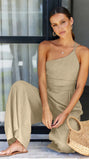 Zingj / Summer 2023 New Solid Color Loose Wide-Leg Cotton Linen Jumpsuit