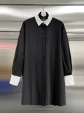 Temperament 2025 Autumn And Winter New Fashion Collar Bump Color Thin Splicing Button Long French Top Woman