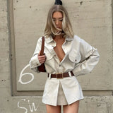 Zingj Autumn New Women's Fashion Personality Street Button False Pocket Long Sleeve Shirt
