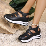 New Slope Hedley Sandals Bag Head Hollow Breathable Female Large Size Loose Cake Thick-Soled Magic Stick Casual