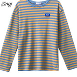 Sleeve T-shirts Women Retro Striped Classic Korean College Spring Autumn Teens Tops Tee All-match Daily Lovely Girls