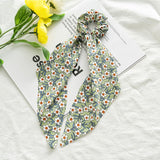 Bow Long Ribbon Hair Scrunchie Chiffon Floral Print Sweet Elastic Hair Band Ponytail Hair Scarf Hair Tie Hair