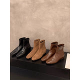 Brown Martin Boots Women's Shoes 2025 Autumn/Winter New Square Skinny French Short Boots Single