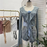 Shooting Pure Lust Style Set Hanging Neck Lace Hollow Sling Sling Vest + Short Lotus Leaf Side Shirt