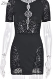 Cut Out Sexy Zebra Mesh Transparent Women's Mini Dress for Beach Holiday Night Club Party Bodycon Pencil Short