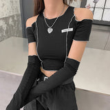 Women's Clothing 2020 Autumn And Winter New Fashion Sticker To Dress Round Neck Shoulder Short T-Shirt
