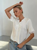 Stitched V-Neck Knitted Shirt Summer New Short-Sleeved Fashion Casual Cardigan Sweater