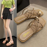 Simple Thin-Slip Slippers Women 2025 Spring And Summer New Square Head Metal Buckle Korean Version Of The Toe Flat Cool
