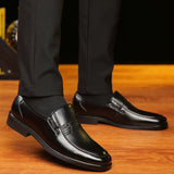 Zingj Men's Plus-Size Leather Shoes Autumn Business Leisure Elderly Shoes Cover Feet Men's Shoes Black Work