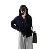 And Winter French Retro Black V-Neck Sweater Girl Languid Retro Knitted Jacket