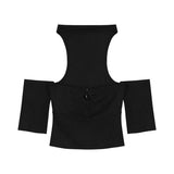 Shoulder Hanging Neck T-Shirt Women's Design Sense Of Niche Summer Pure-Hearted Hot Girl Sexy Short Black
