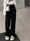 Women's Black Vintage Wide Leg Jeans Fashion Baggy High Waist Cargo Pants High Street Mopping Denim Trouser 2023 Autumn