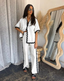 Zingj Spring And Summer New Comfortable Casual Single Breasted Lace Splicing Trousers Shirt Coat
