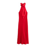 New Hanging Neck Silk Silk Texture Feel Bare Back Dress